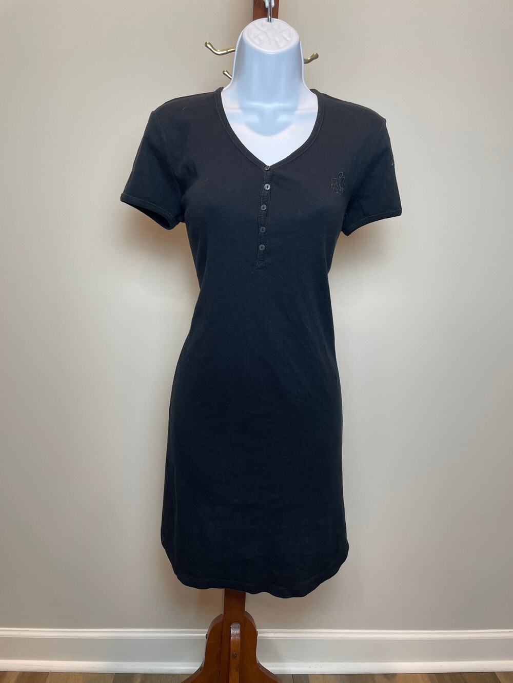 Lauren Ralph Lauren Ribbed Knit Dress Size M Black Short Sleeve